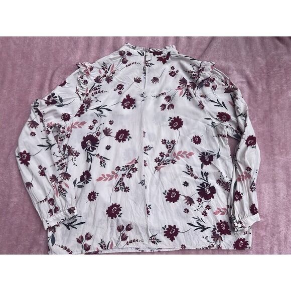 Loft Outlet Floral Ruffle Mock Neck Blouse Size XL Long Sleeves - Picture 10 of 12